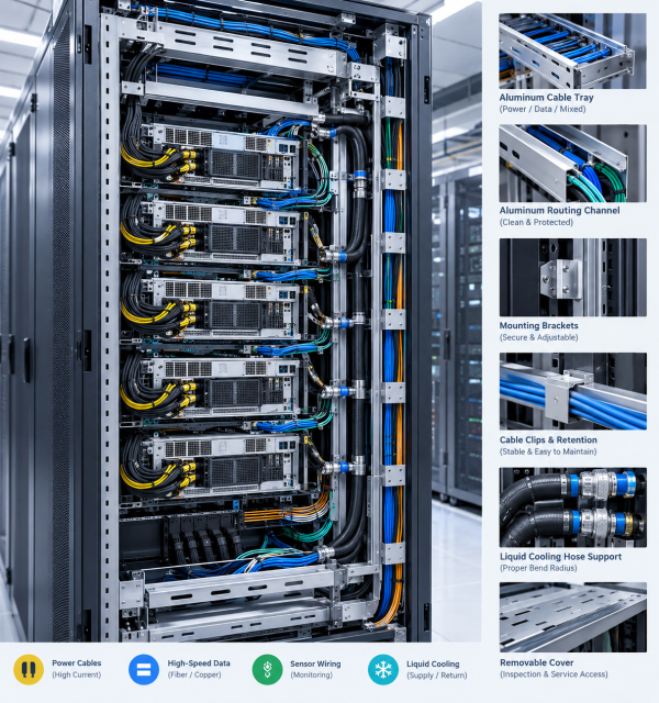 Aluminum Cable Management Hardware for High-Density GPU Racks